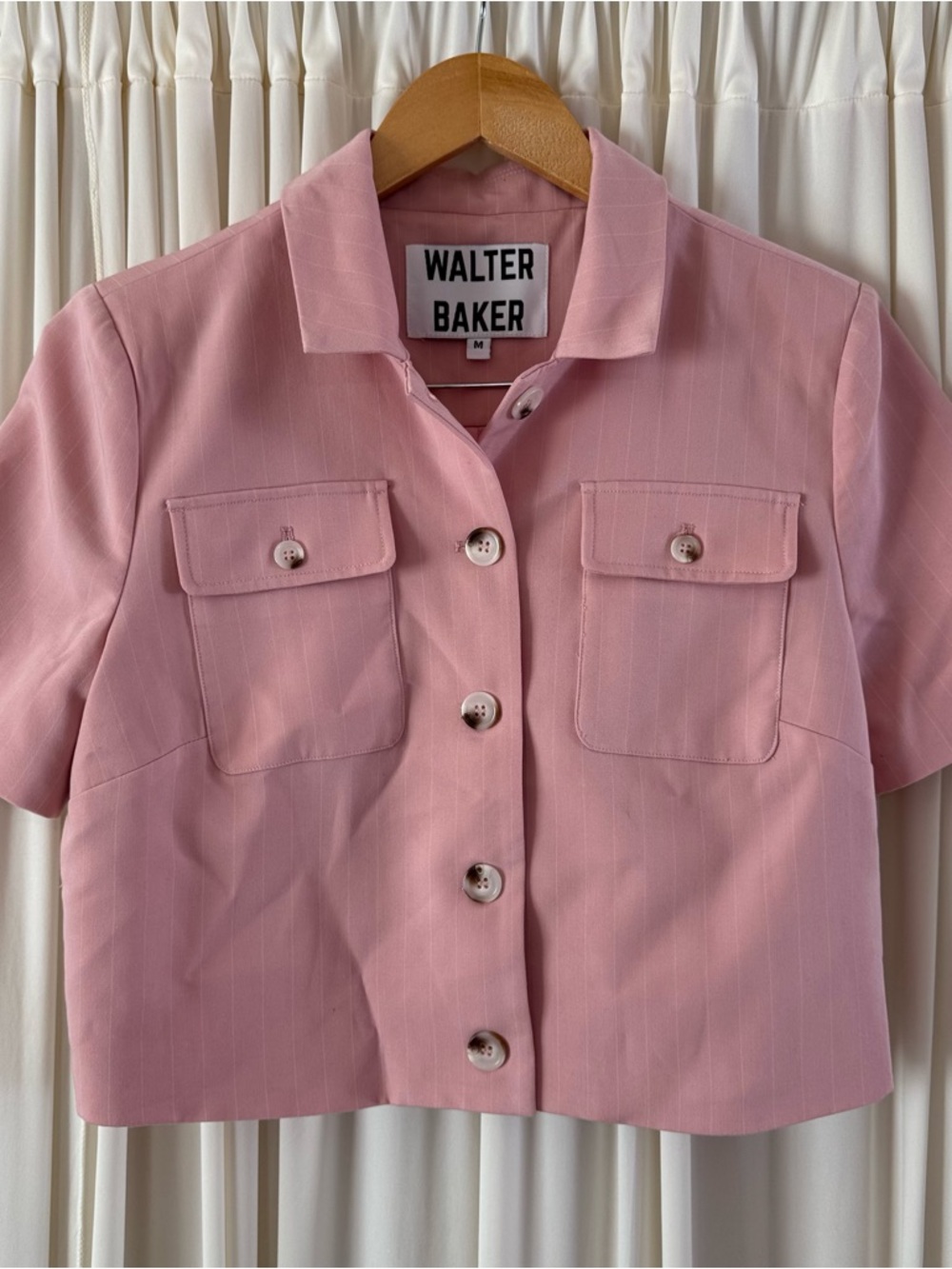 Walter Baker Women's Deena Spread Collar Crop Pink Pinstripe Jacket M Spring